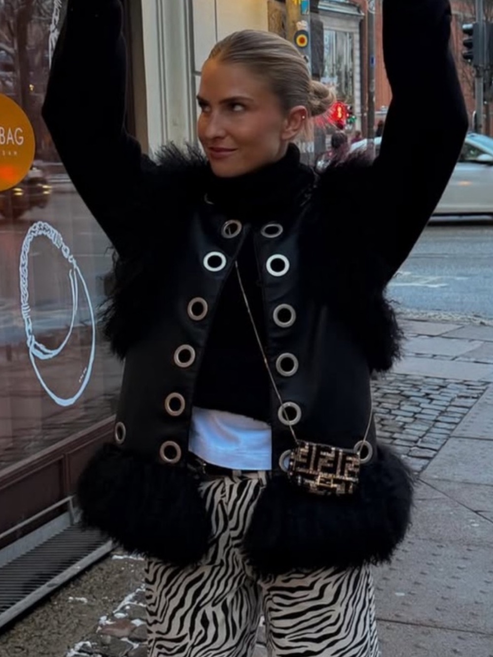Charlotte Simone Ozzy Faux-Fur Trim Grommet Vest - Women Jackets & Coats